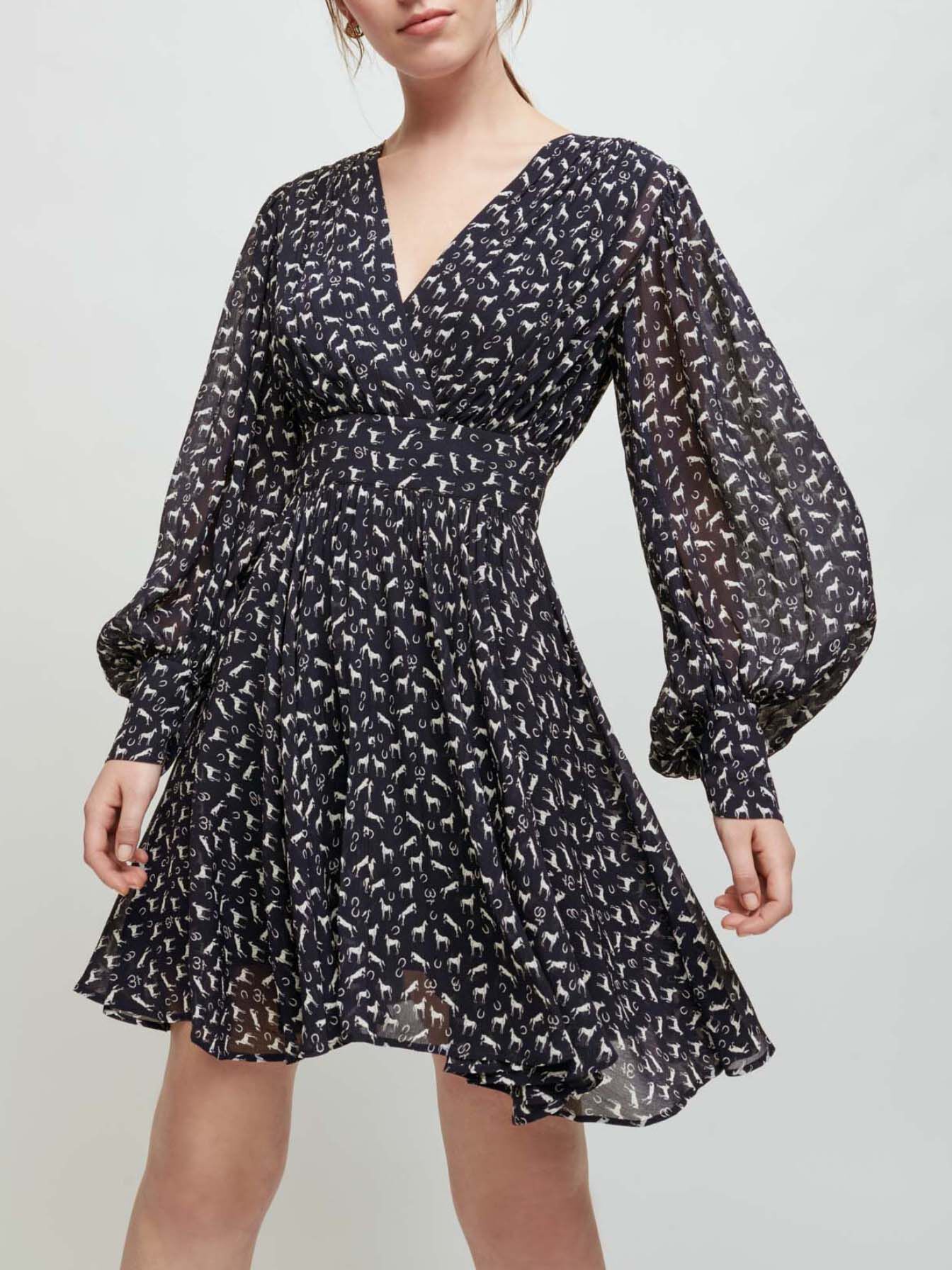 Rochie de muselina cu imprimeu de cai - Chevaux Marine