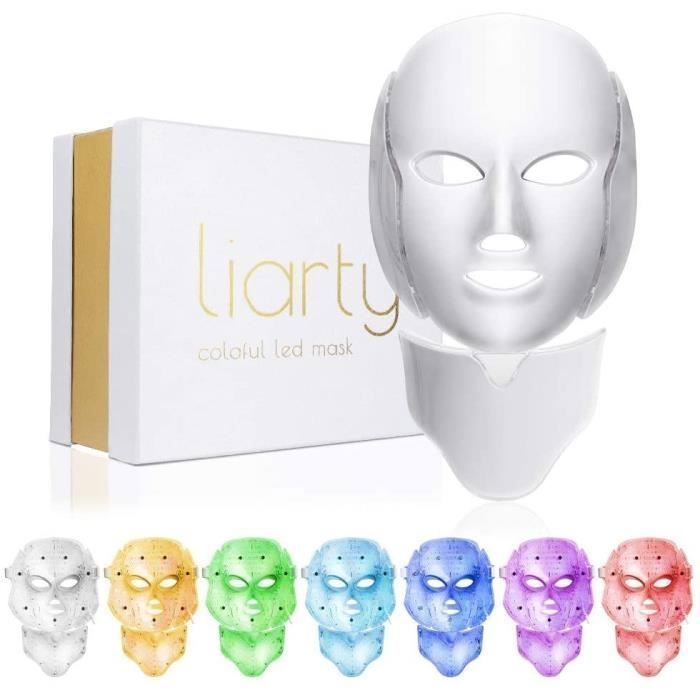Mascarilla facial de fotones LED de 7 colores, mascarilla de fototerapia, mascarilla fotónica para el rejuvenecimiento y el antienvejecimiento de la piel (blanca)