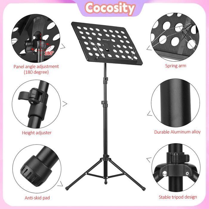 Treppiede per spartiti musicali Cocosity, per musicisti e strumenti a tastiera, colore nero.