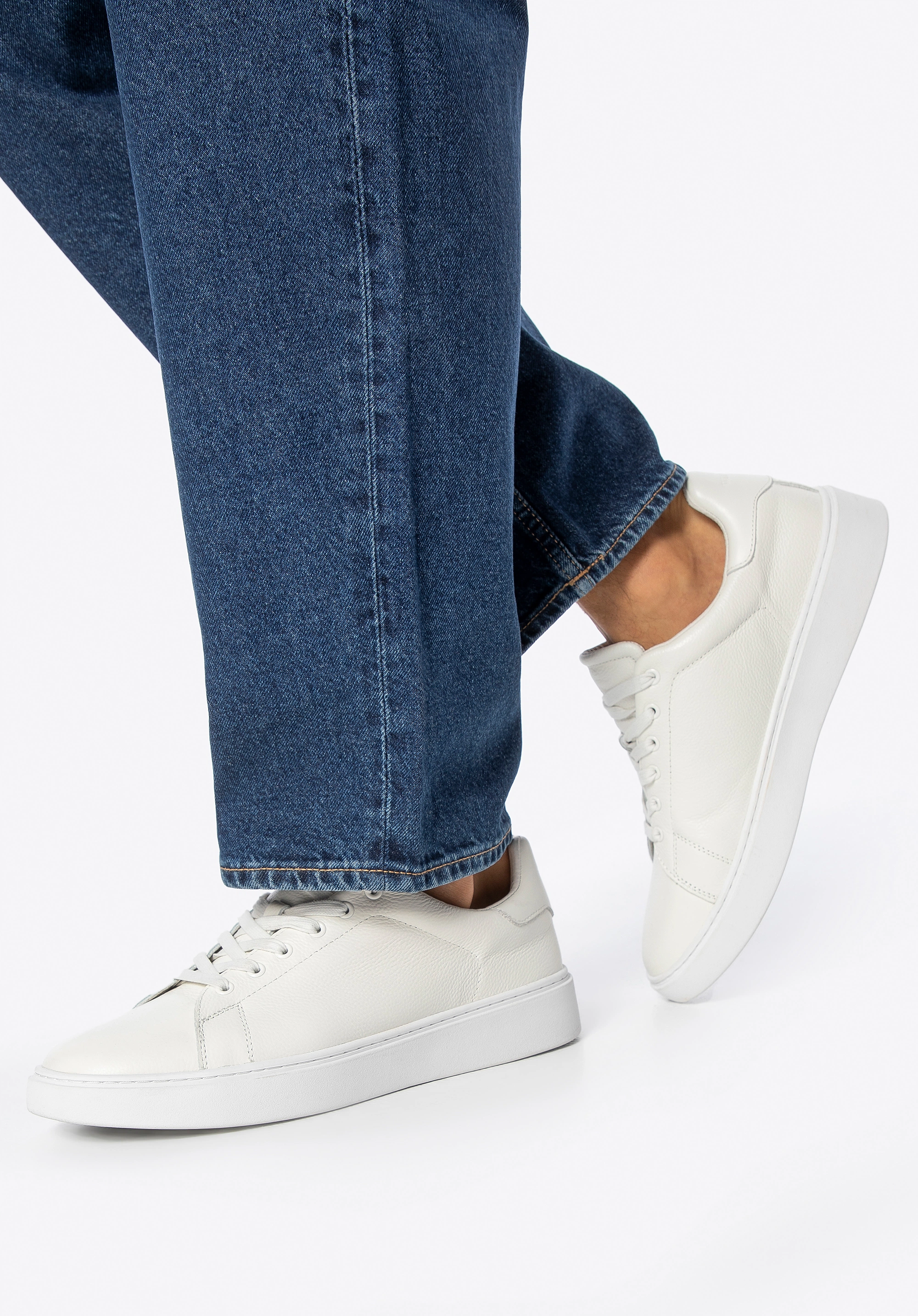 Męskie sneakersy ze skóry naturalnej licowej kremowe