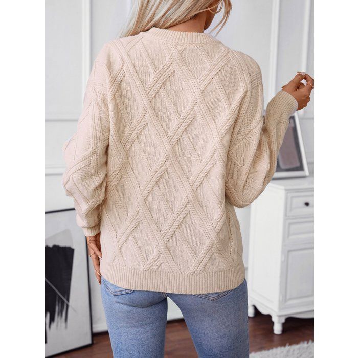 Jersey de mujer - Estampado de rombos - Tejido suave - Cuello redondo - Manga larga - Otoño/Invierno