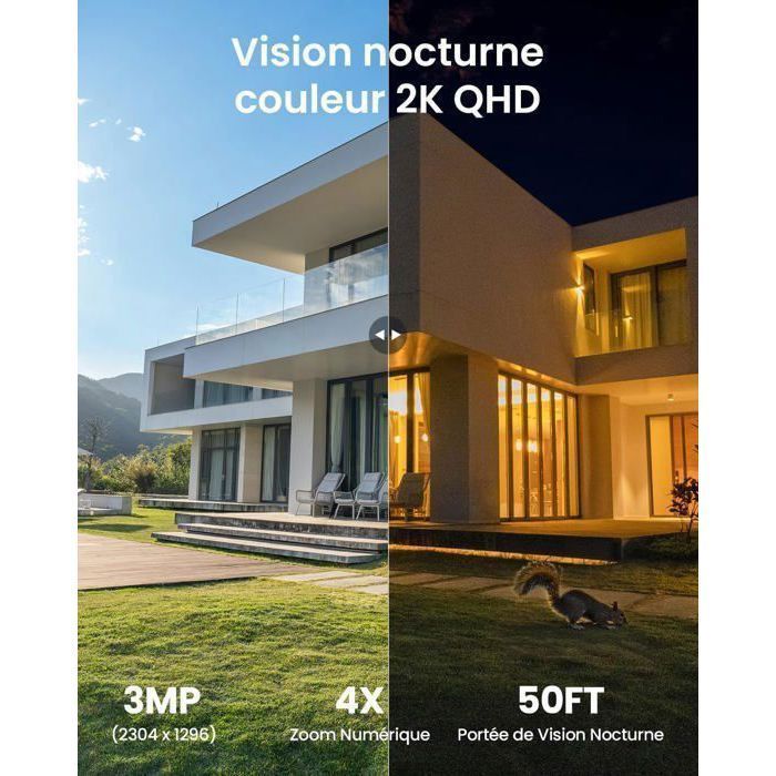2K Camera Surveillance WiFi Exterieure sans Fil - Camera Exterieur Solaire WiFi sur Batteries, Panneau Solaire Integree, IP66