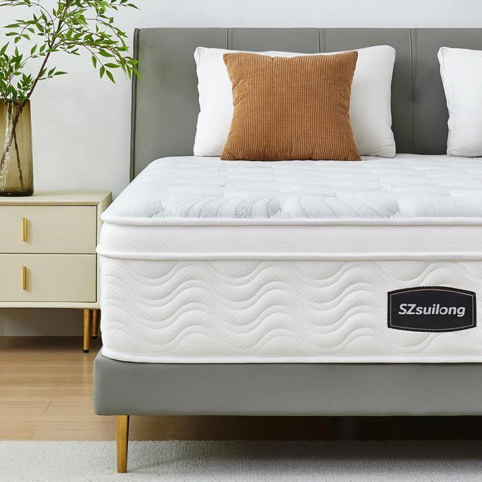 SZSUILONG Matelas Hybride 140x190, Épais 30cm, Ressorts Ensachés Mémoire de Forme, 7 Zones de Confort, Mi-ferme