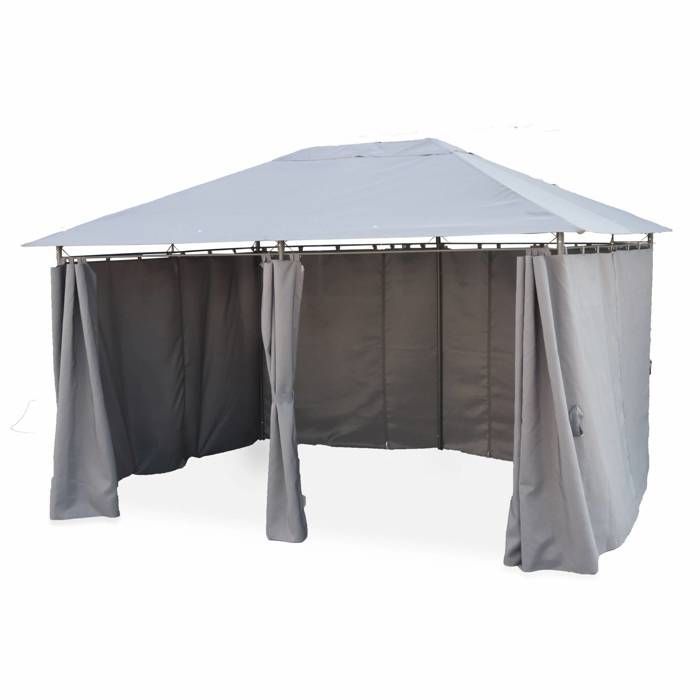 3x4 m Gazebo - Divio - Grey Canvas - Pergola with curtains. Garden tent. Marquee. Party tent.