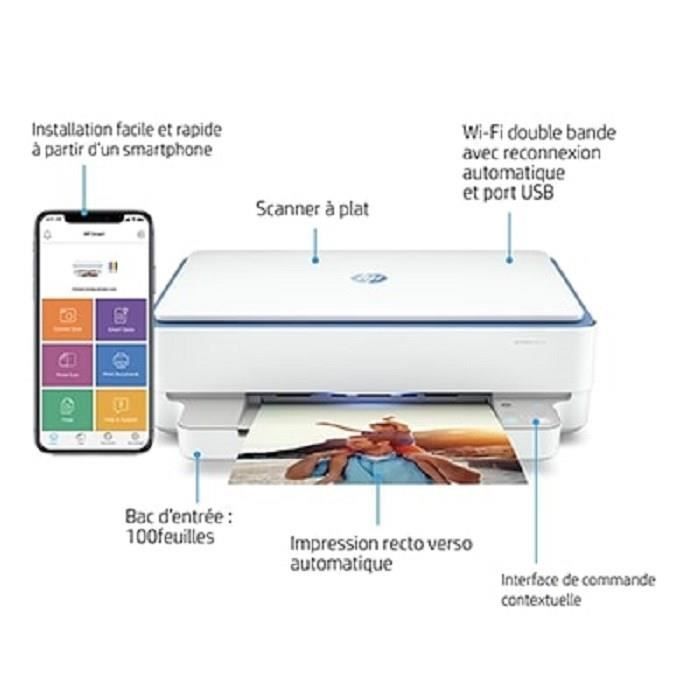 Imprimante tout-en-un HP Envy 6010 - Jet d'encre couleur - Idéal pour la famille - 2 mois Instant Ink offerts