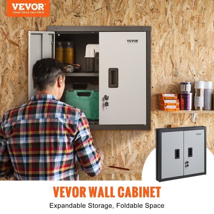 Armoire de Rangement Garage - VEVOR - 665 x 306 x 665 mm,Pliable, mural,Charge 108,8 kg,Noir,pour Bureau,Atelier,Garage,Entrepôt
