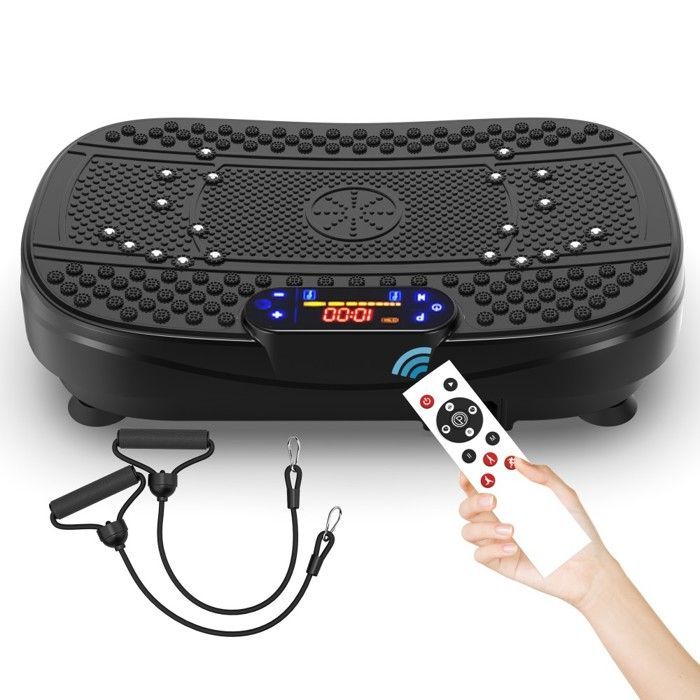 Vibration Plate Fitness - Resistance Bands with Speed Control - Black 53x32x13cm - Complete Home Workout