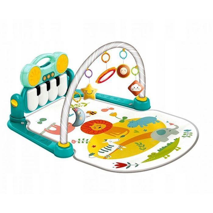 Tapete de atividades Bounn Baby - Área de recreação para bebês com piano e cabides, verde
