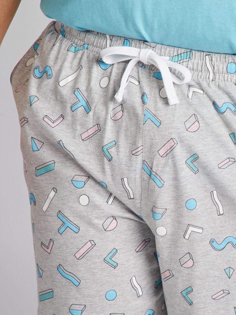Pijama curto + camiseta - 2 peças - CINZA