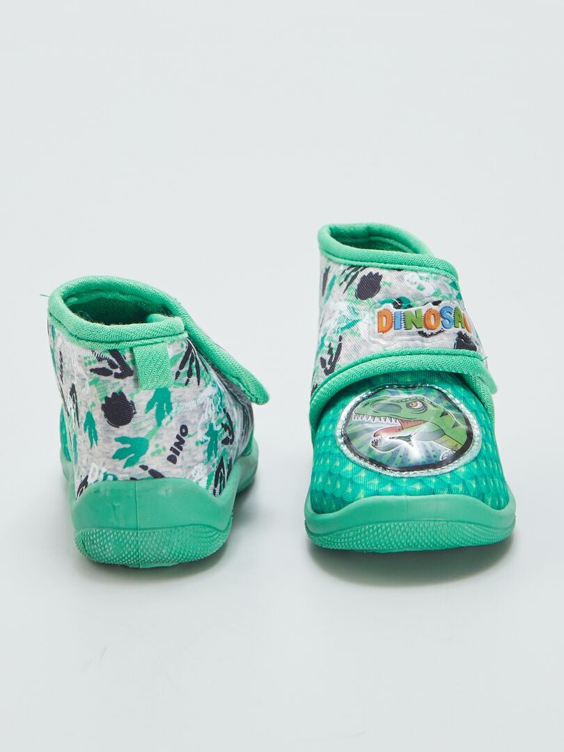 Dinosaurusslippers met hoge schacht en klittenbandsluiting - GROEN