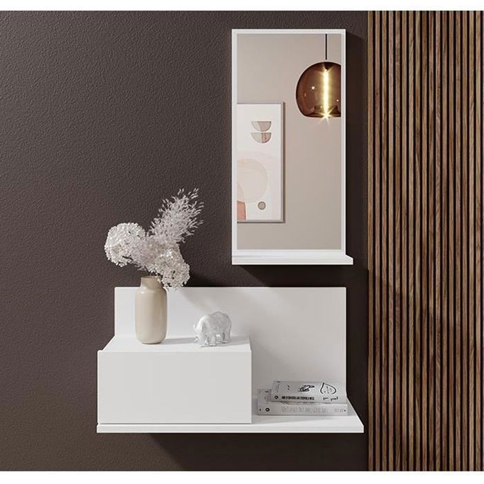 Halmeubel | 1 lade met spiegel | Halconsole | Matwitte afwerking | B 60 x D 30 x H 85,5 cm | Model