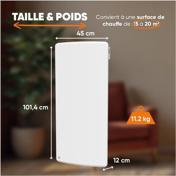 Radiateur électrique fixe à inertie sèche céramique - BESTHERM - ARIA 2000W  - vertical blanc