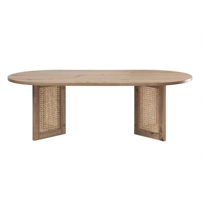 CALICOSY - Oval coffee table with rattan legs, 120 cm long - TALIA - Light wood