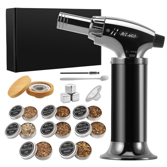 Kit Fumoir Whisky avec 8 Bois Aromatiques, Kit Fumoir à Cocktail Portable pour Boissons, Viandes et Fromages, Idée Cadeau