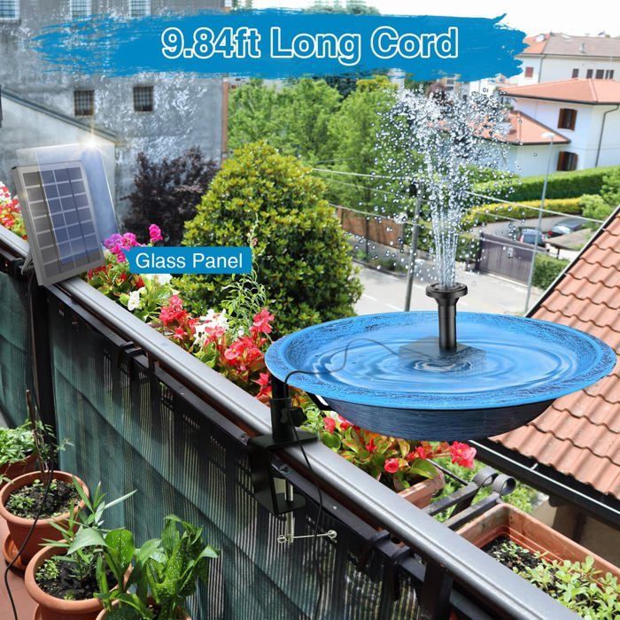 Fontaine Solaire Extérieur, 2024 Upgraded Flottante Pompe Bassin Solaire, Fontaine Solaire Verre avec 8 Buses, 9.84ft Fil