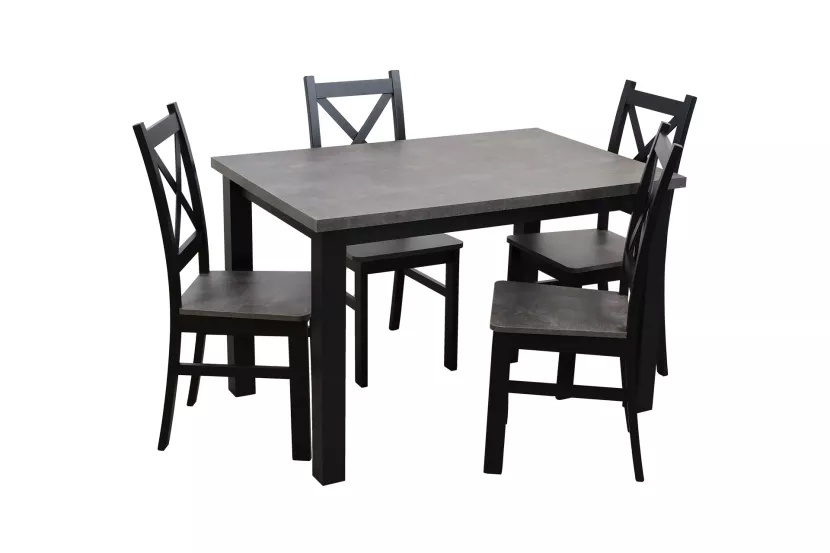 Zestaw stół 150/190x80 z 4 krzesłami M003-4 Czarny/Beton
