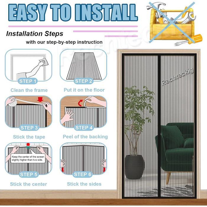 Moustiquaire de Porte Magnetique Rideau 140 x 220cm - Rideau Magnétique Anti-moustique - Fermeture Automatique - Noir