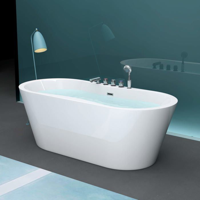 Baignoire îlot acrylique blanc ovale 170x80x63cm - MAI & MAI - Classique - Robinetterie et trop plein inclus