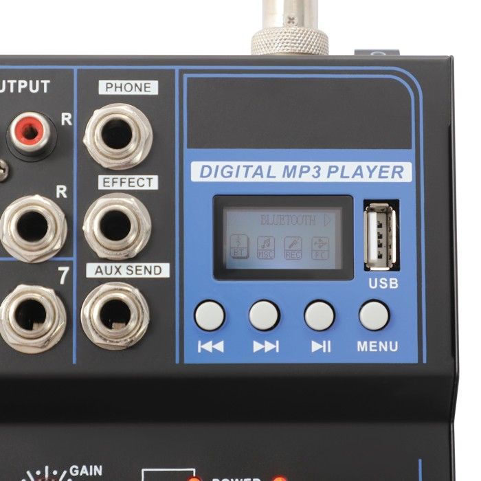 Mezclador de audio de 7 canales - Consola mezcladora profesional para estudio de DJ - 7 canales de mezcla para DJ - Amplificador para consola de DJ