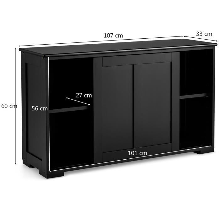 COSTWAY Buffet de Cuisine avec Porte Coulissante, 107 x 33 x 60 CM, Buffet Bas avec Étagère Réglable, pour Salon et Entrée, Noir