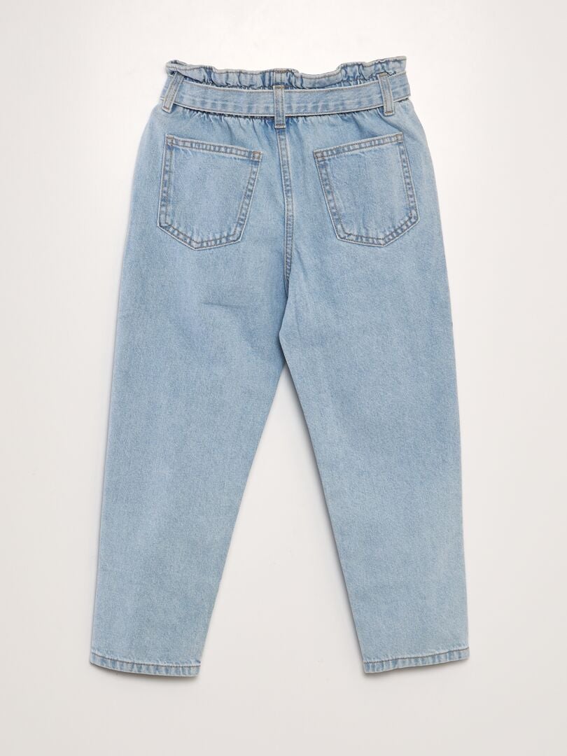 Jeans met elastische tailleband en mom fit-model - BLAUW