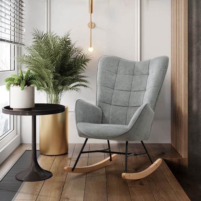 COSY FURNITURE Scandinavian nursing rocking chair with grey fabric armrests with topstitching - FUNKEL