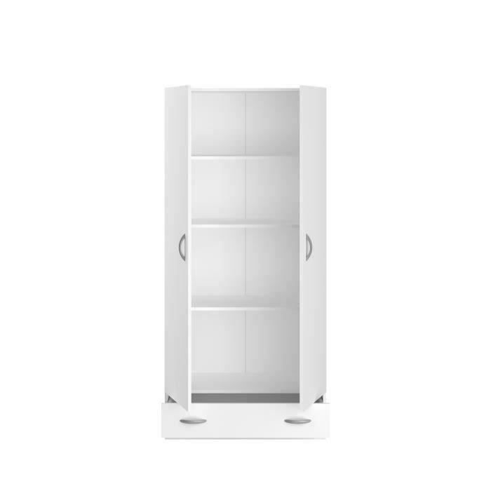 PARISOT Wardrobe with 2 hinged doors + 1 drawer - Particleboard - White finish - W 78 cm x D 38 cm x H 170 cm - VARIA