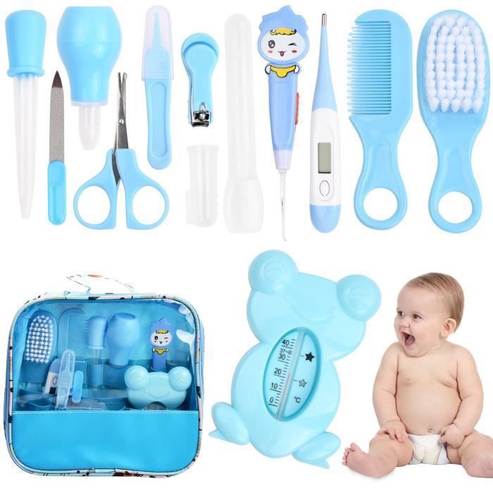 Trousse de Soin Bébé , 13 Accessoires Trousse de Toilette Bebe Bleu.