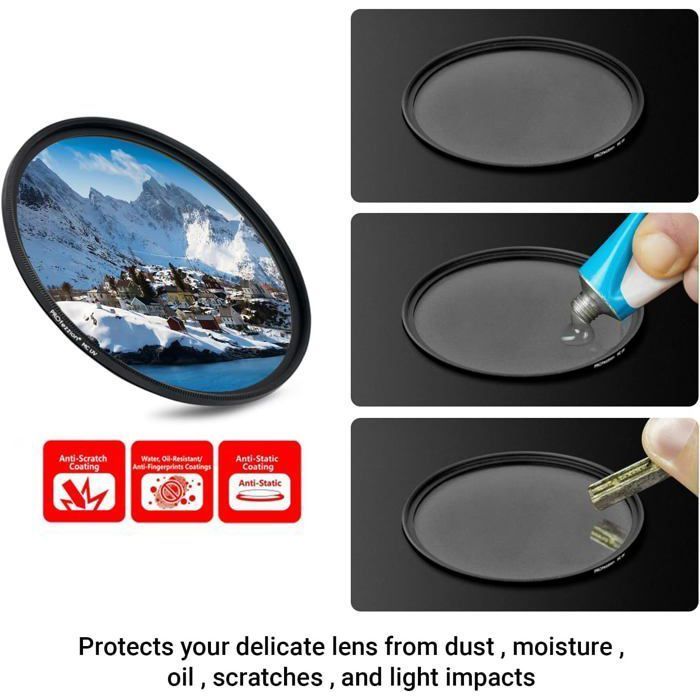 Filtro UV multistrato da 58 mm per Canon EOS 4000D 2000D 1300D 850D 800D 250D con obiettivo EF-S 18-55 mm, kit per fotocamere Fujifilm