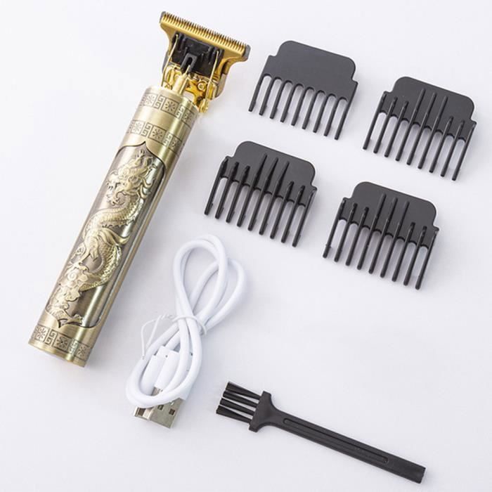 Men's Electric Razor, Professional Hair and Beard Trimmer, Cordless Finishing Tool, Retro Gold Dragon Design, T-Blade, Salon Style, Gift