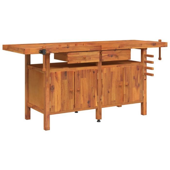 Banco de trabajo vidaXL con cajones y tornillos de banco 192x62x83 cm Madera maciza de acacia 153326