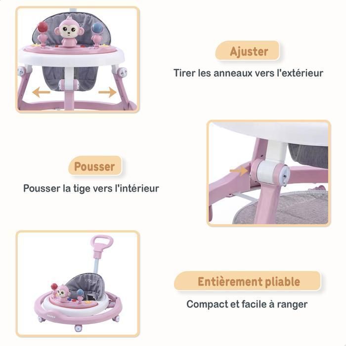 Girello Twinky® 3 in 1 | Rosa | Girello di lusso e convertibile | Monopattino, tappetino poggiapiedi e maniglione | Primi passi divertenti