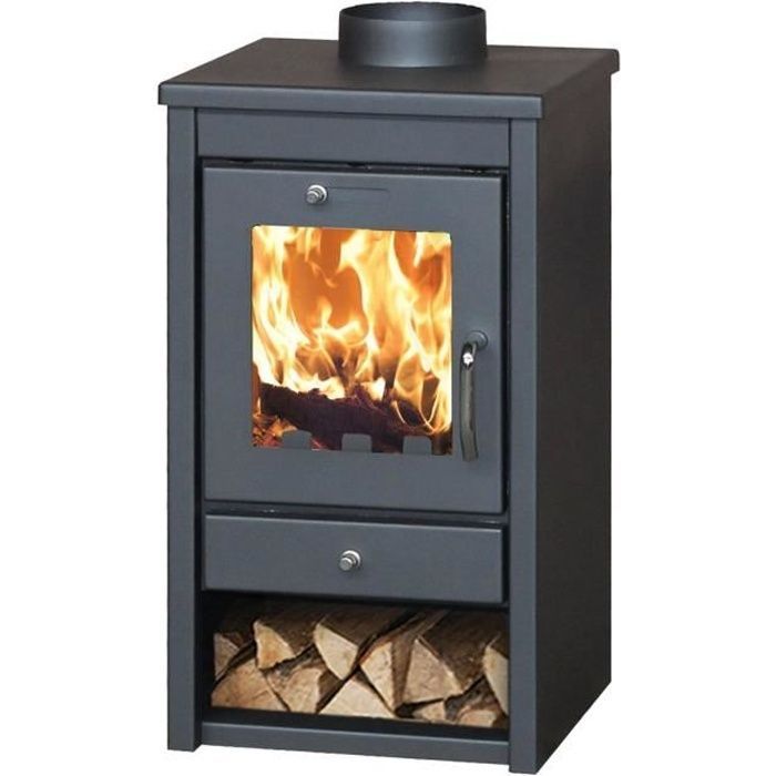 Poêle à bois Delux Sm 7kW - Acier finition époxy noir - Buches de 30 Cm - Surface de chauffe de 70 à 130 m²