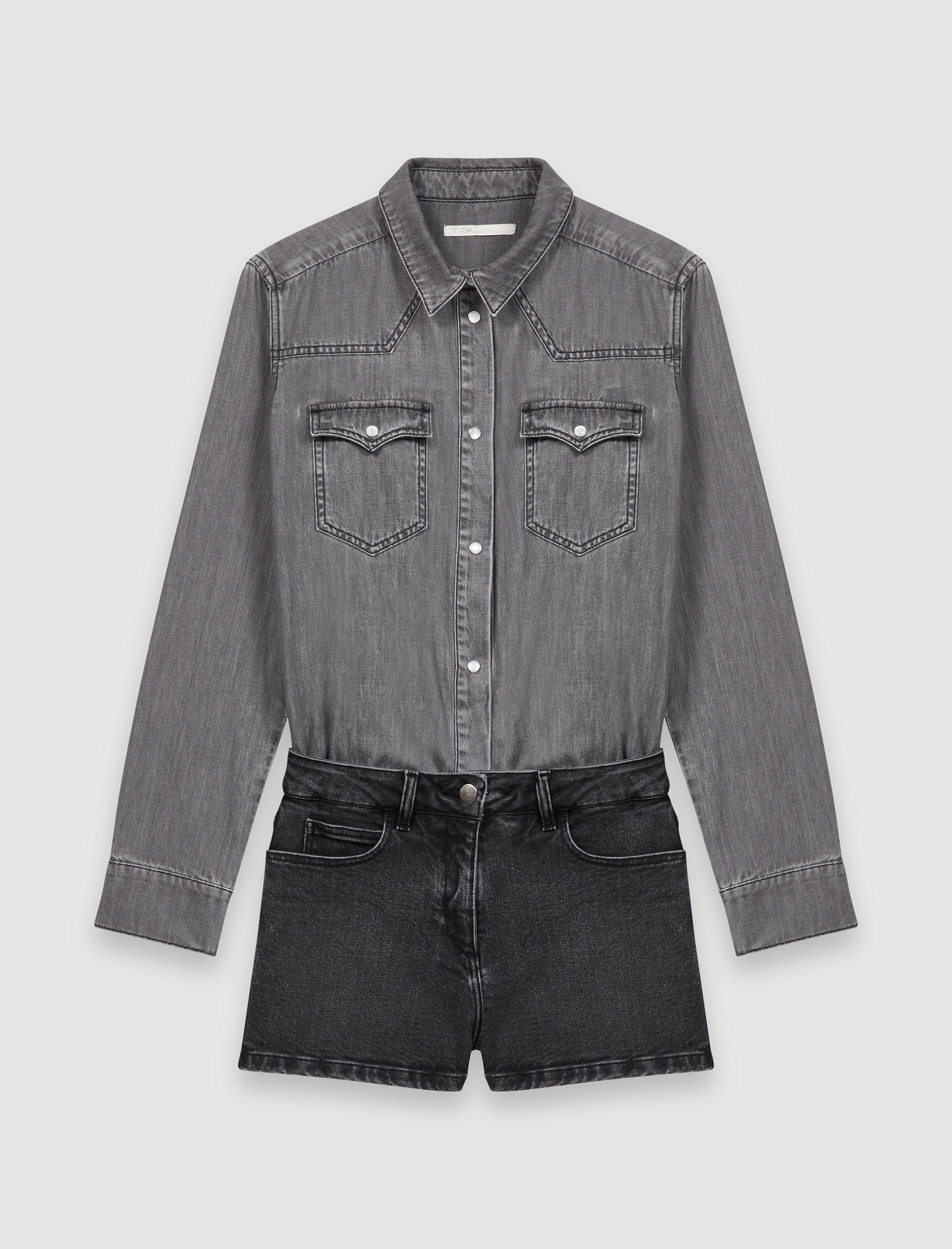 Trompe l'oeil denim jumpsuit - Zwart
