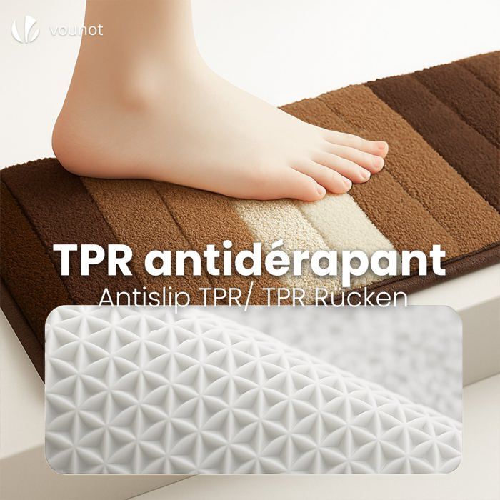 VOUNOT® Lot de 2 Tapis de Bain Antidérapant microfibre motif dégradé 60x90cm beige