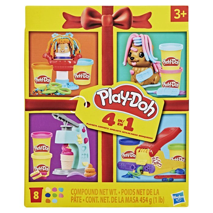 Play-Doh 4 Mini Classic Sets: Hairdresser, Vet, Ice Cream, and Fun Factory; Creative Play; Classic; Ages 3+