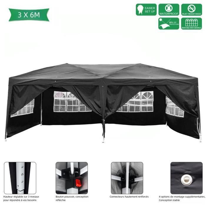 3x6m Gazebo, Waterproof Folding Gazebo - Professional Garden Tent, Pop-Up Marquee for Parties - Black