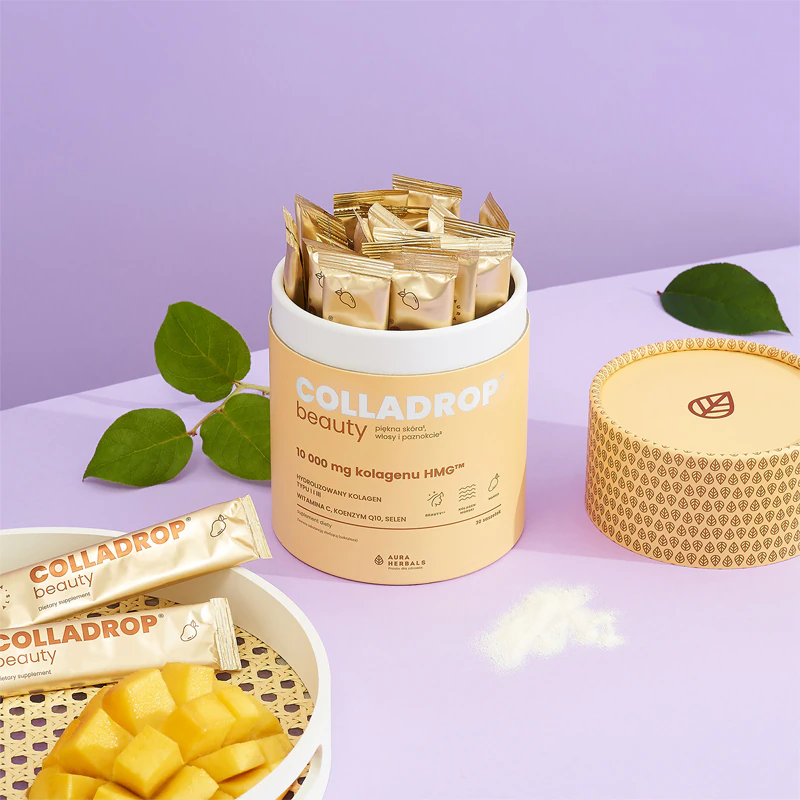 Aura Herbals Colladrop Beauty collagen HMG 10 000 mg doplnok stravy morský kolagén pre dokonalú pleť, vlasy a nechty