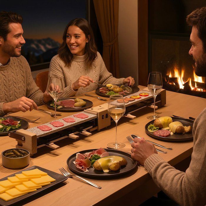 Raclette grill - HKOENIG - WOD362 - 1400 W - Serves up to 8 people - Rotating base - Wooden design