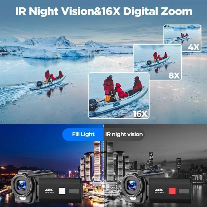Videocámara 4K de 48 MP, cámara de vídeo para vlogging, pantalla táctil giratoria de 3