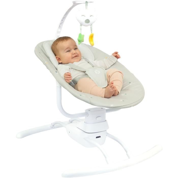 Columpio eléctrico para bebés Badabulle - Reclinación lateral - 3 velocidades de balanceo - 8 nanas - Barra de juguetes - Garantía de por vida, Lichen