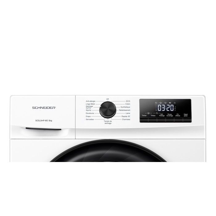 Secadora de ropa con bomba de calor Schneider SCSL9HP-WD de 9 kg, color blanco