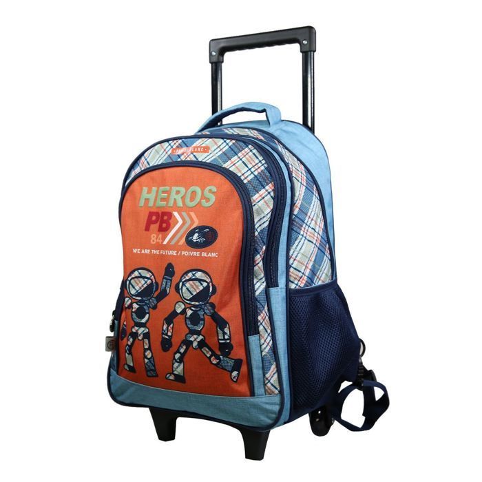 BAGTROTTER Wheeled Backpack White Pepper Robots Orange