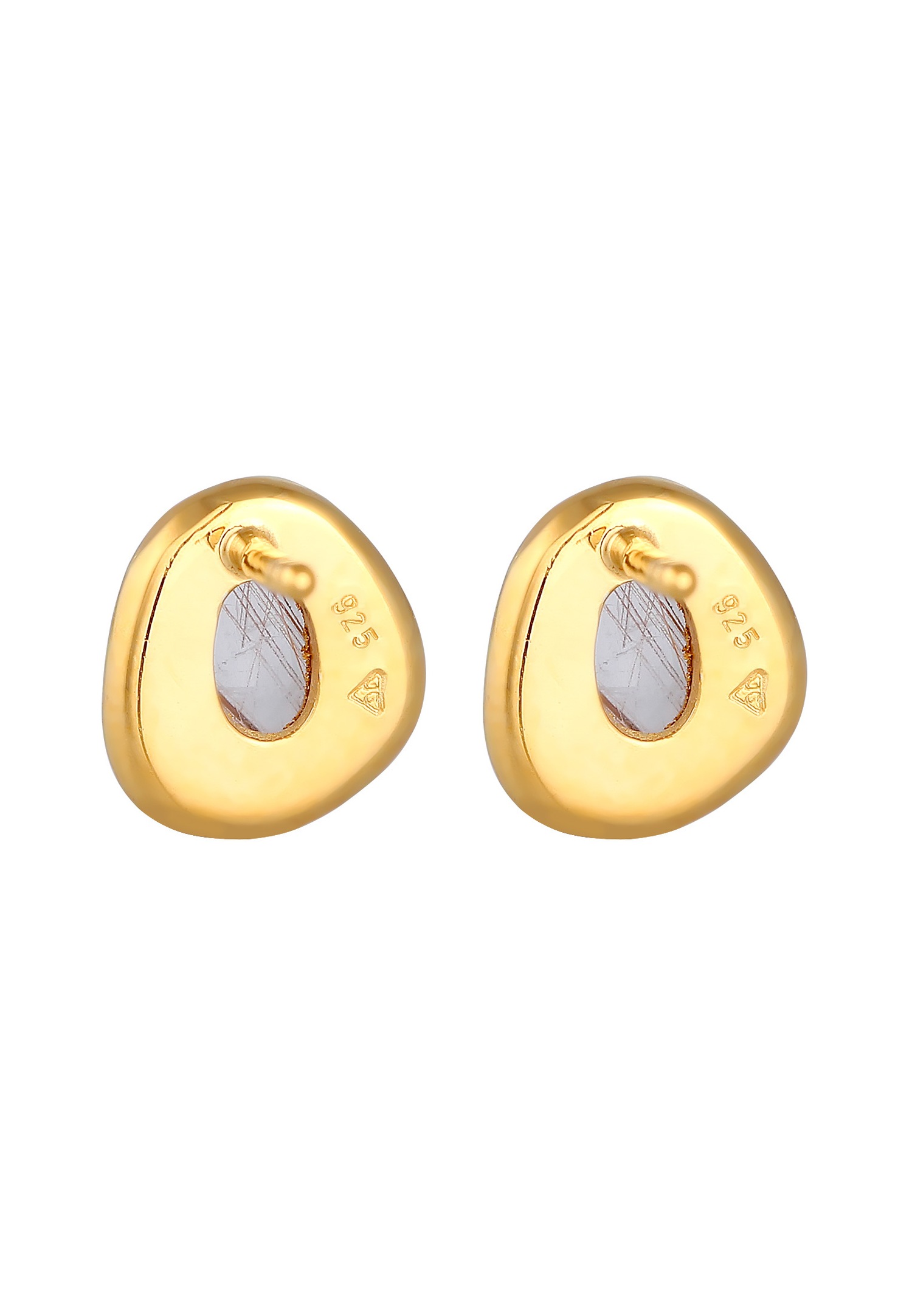Elli PREMIUM Clous d'oreilles pour dames organique élégant avec pierre précieuse de quartz en argent sterling 925 plaqué or