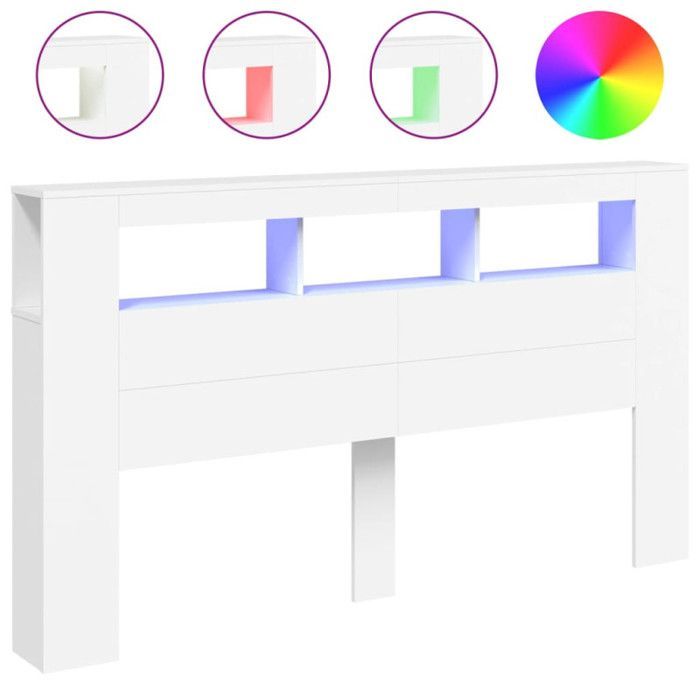 vidaXL Tête de Lit à LED, Panneau avec Rangement, Accessoire de Lit, Tête de Cadre de Lit Chambre, Blanc 180x18,5x103,5 cm 837358