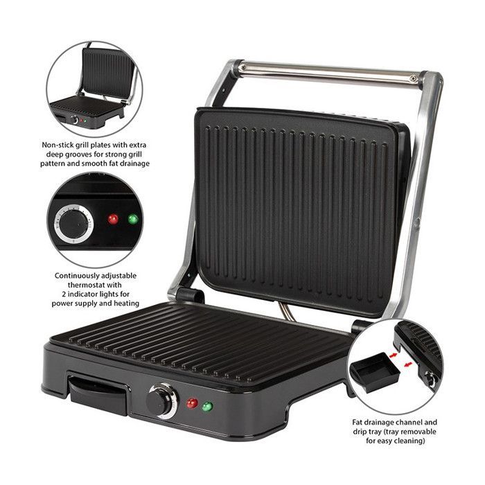 Plancha para parrilla y paninis - Bomann - KG 2242 CB - Negra - 2000 W - Superficie de cocción 29,5 x 23,5 cm