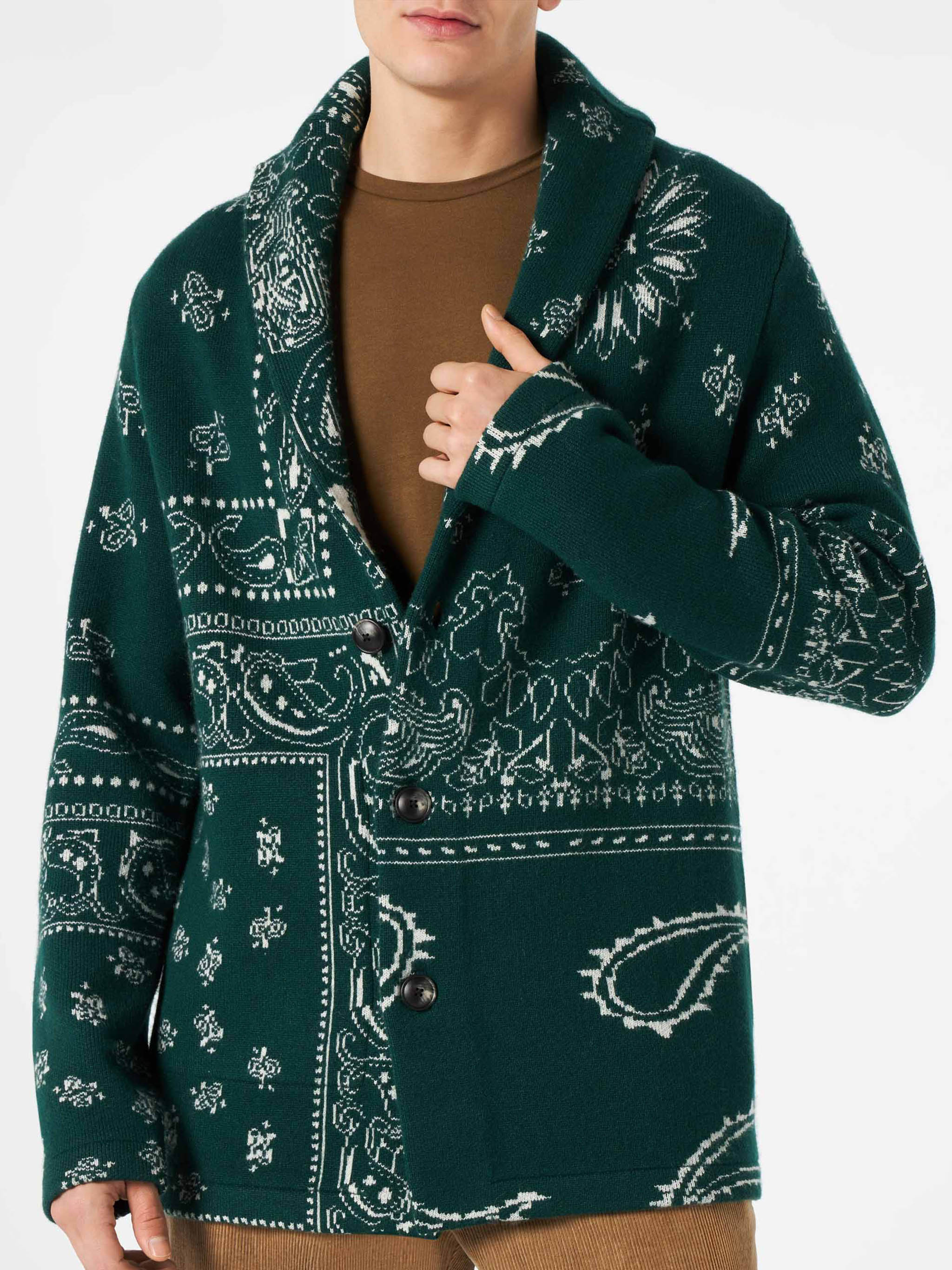 Chaqueta de punto para hombre con jacquard de bandana