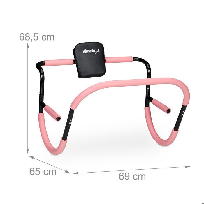 Entrenador abdominal Relaxdays, para entrenamientos efectivos en casa, Alto x Ancho x Profundidad: 68,5 x 69 x 65 cm, rosa y negro