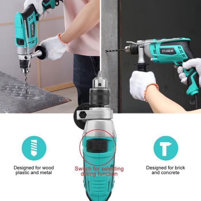Furadeira de impacto com fio - STANEW - STANEW - 850 W - Mandril de 0 a 13 mm - Cabo giratório de 360°
