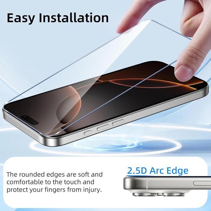 2er-Pack Displayschutzfolien aus gehärtetem Glas für iPhone 16 Pro (6,3 Zoll) – Blasenfrei, extrem widerstandsfähiges 9H-Glas